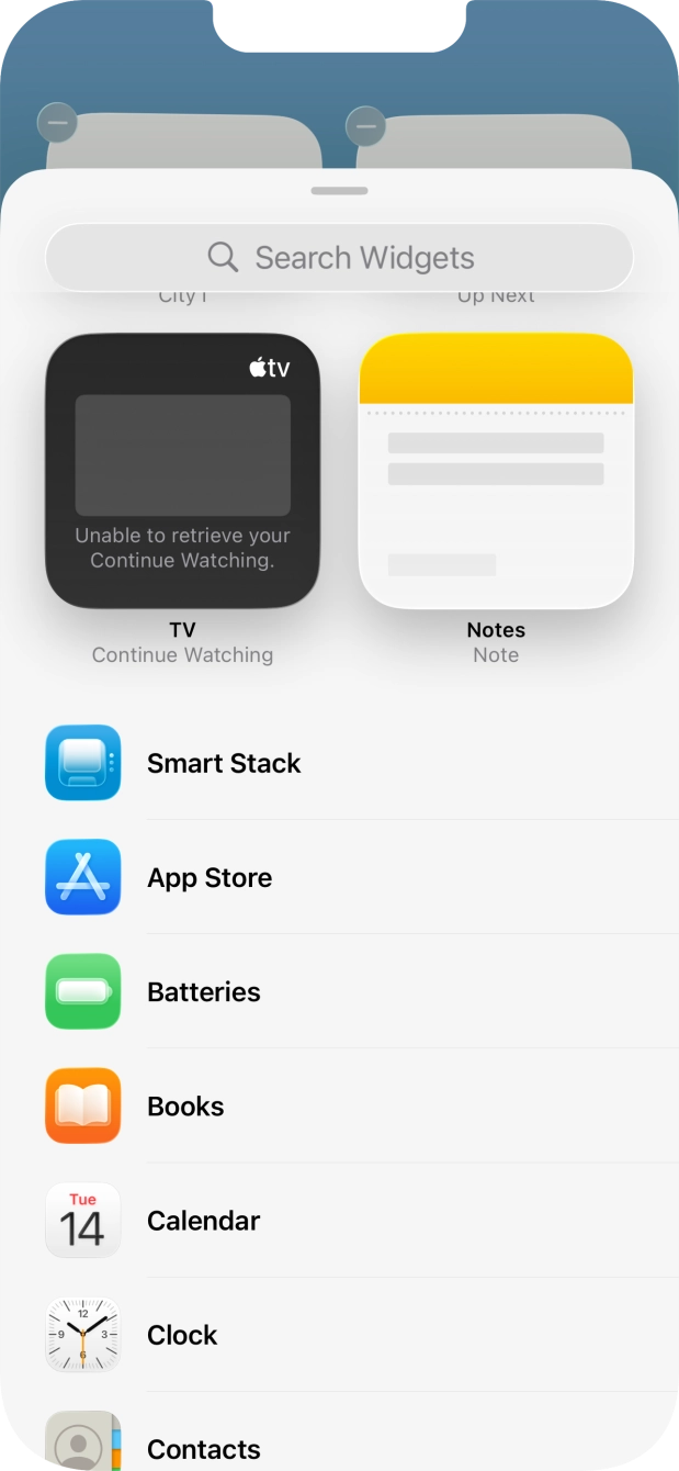 Press the required widget. Press the required widget.