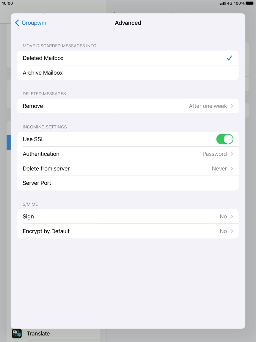 Press the indicator next to 'Use SSL' to turn off the function.