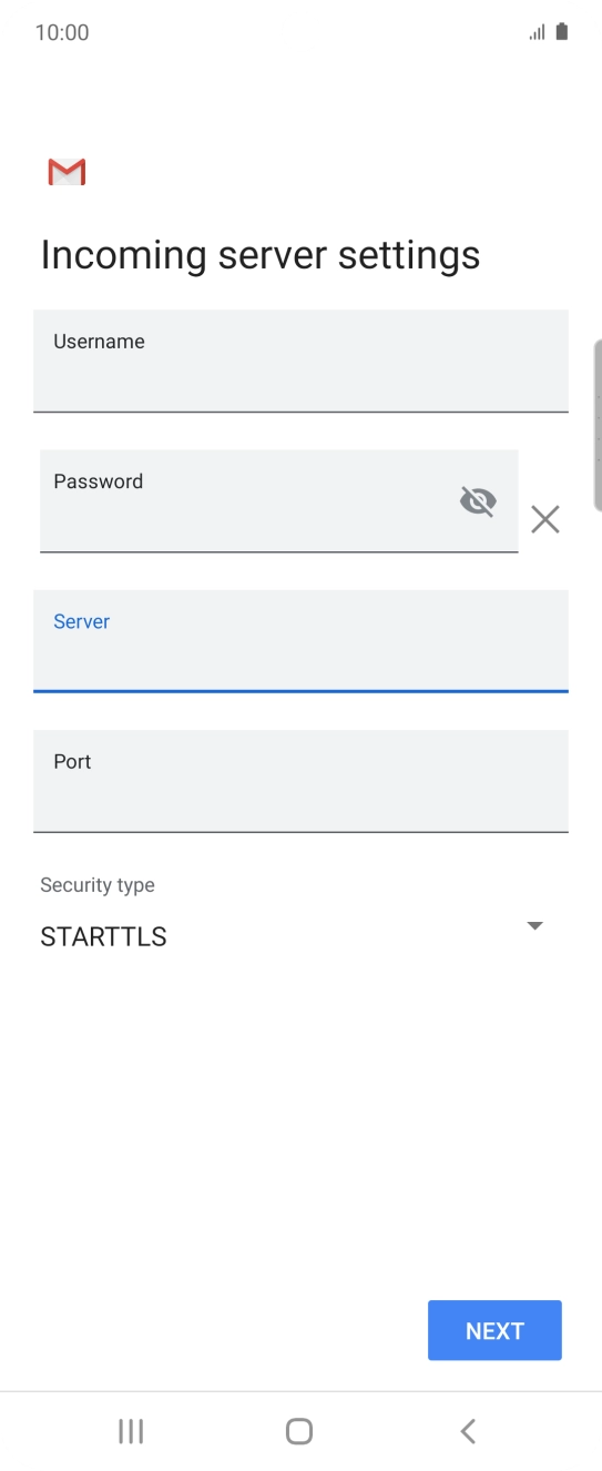 Press the field below 'Port' and key in 143. Press the field below 'Port' and key in 143.