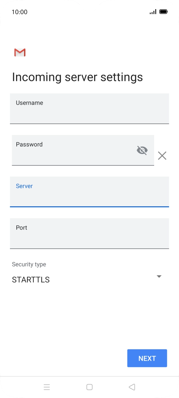 Press the field below 'Port' and key in 143. Press the field below 'Port' and key in 143.