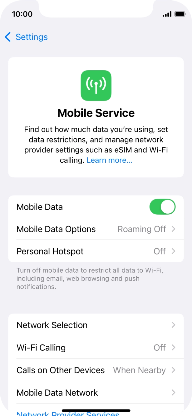 Press Mobile Data Options. Press Mobile Data Options.