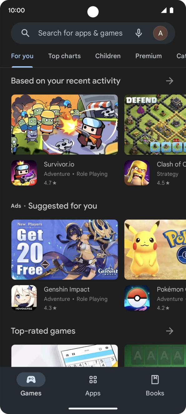 Press the search field.