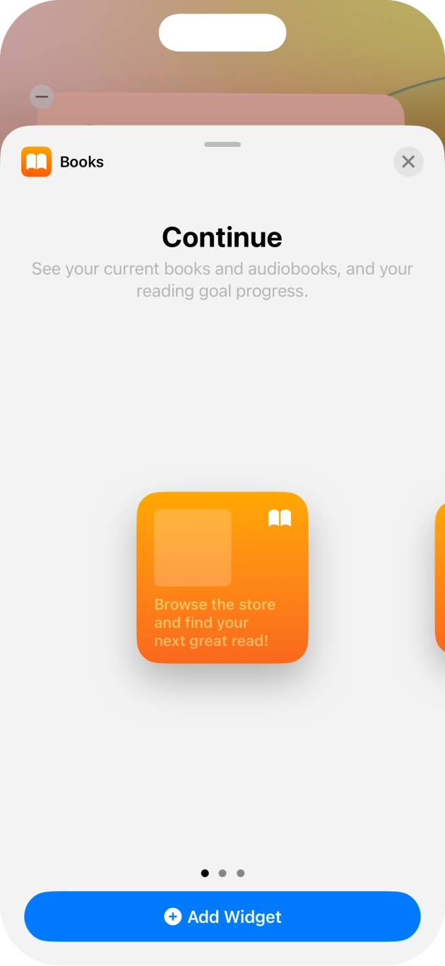 Slide your finger right or left on the screen to select the required widget size.