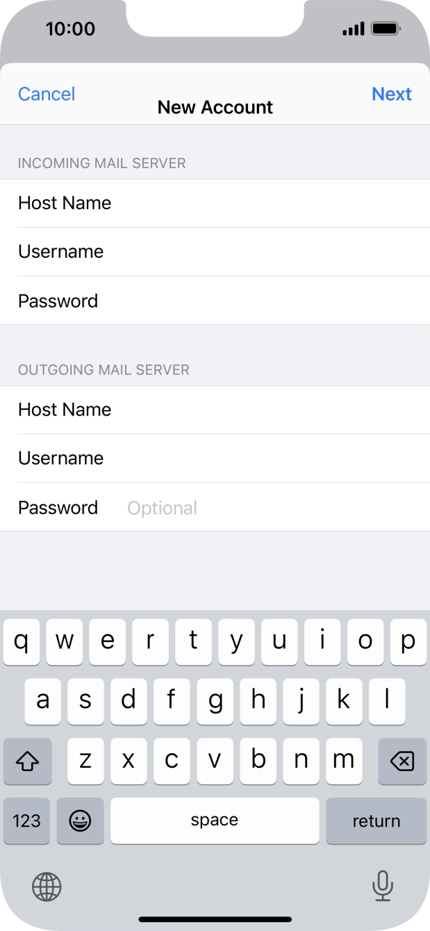 Press Password and key in the password for your email account. Press Password and key in the password for your email account.