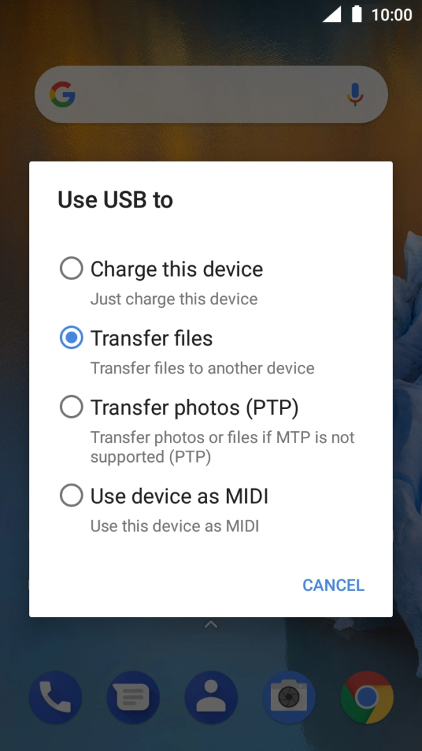 Press Transfer files to turn on the function. Press Transfer files to turn on the function.