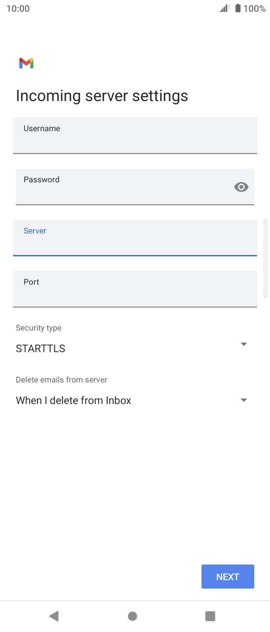 Press the field below 'Port' and key in 110. Press the field below 'Port' and key in 110.