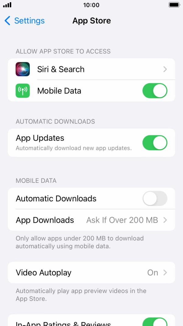 Press the indicator next to 'App Updates' to turn the function on or off.