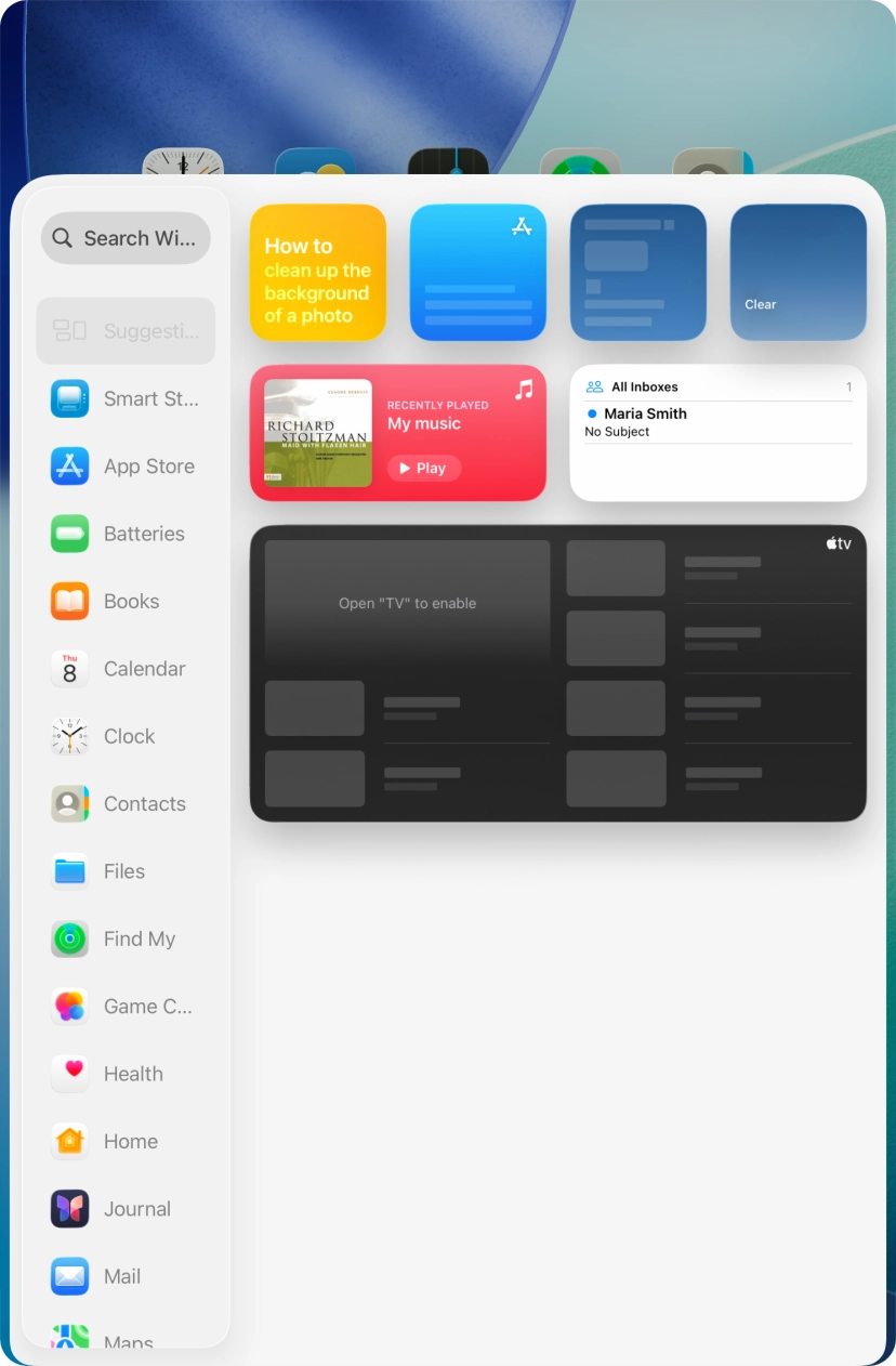 Press the required widget. Press the required widget.