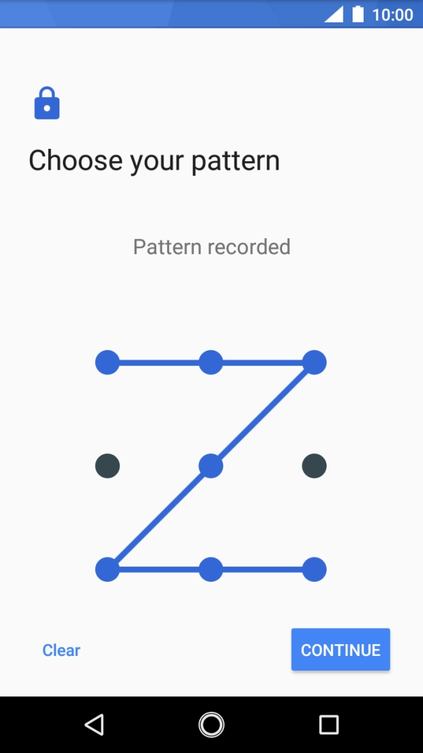 Slide your finger across the screen to connect at least four points and press CONTINUE. Slide your finger across the screen to connect at least four points and press CONTINUE.