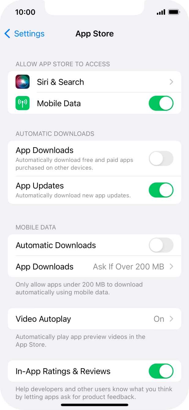 Press the indicator next to 'App Updates' to turn the function on or off.