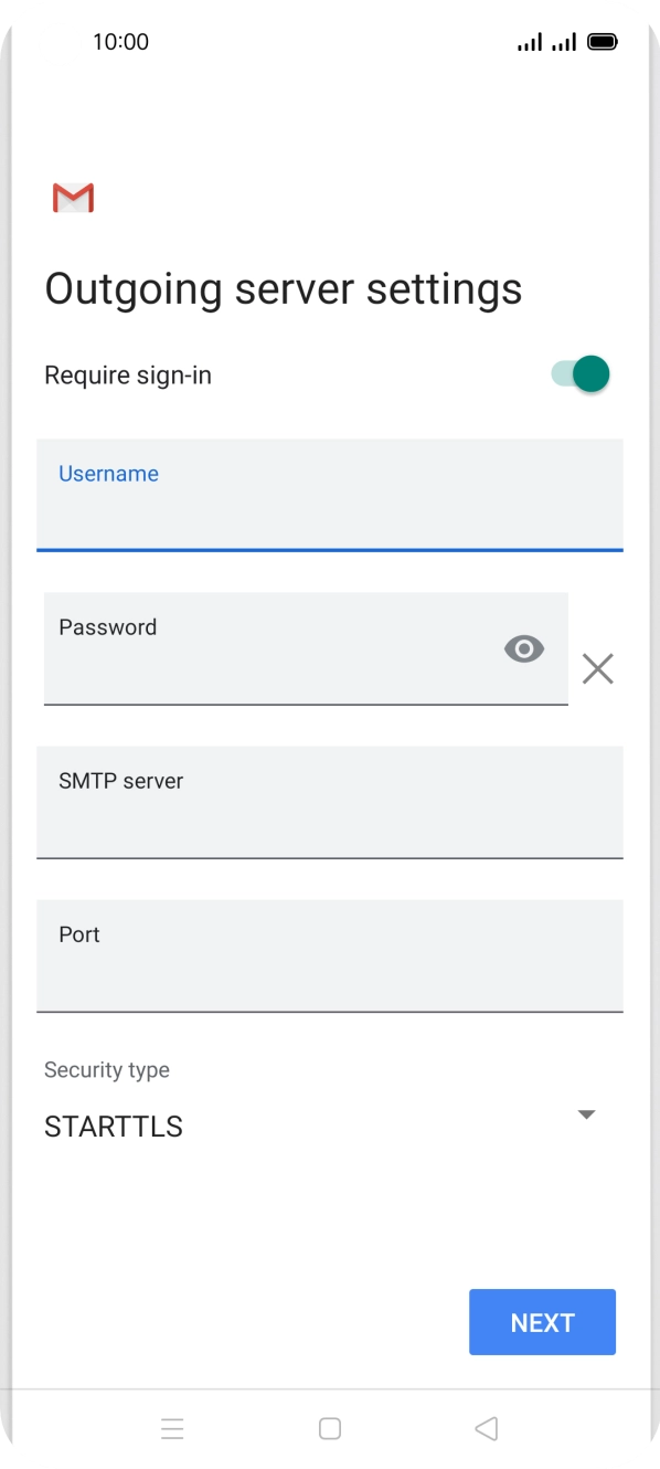 Press the field below 'Password' and key in the password of your email provider's outgoing server. Press the field below 'Password' and key in the password of your email provider's outgoing server.
