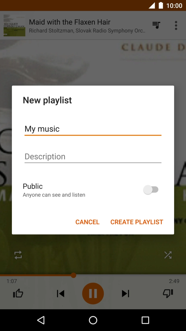 Key in a name for the playlist and press CREATE PLAYLIST.