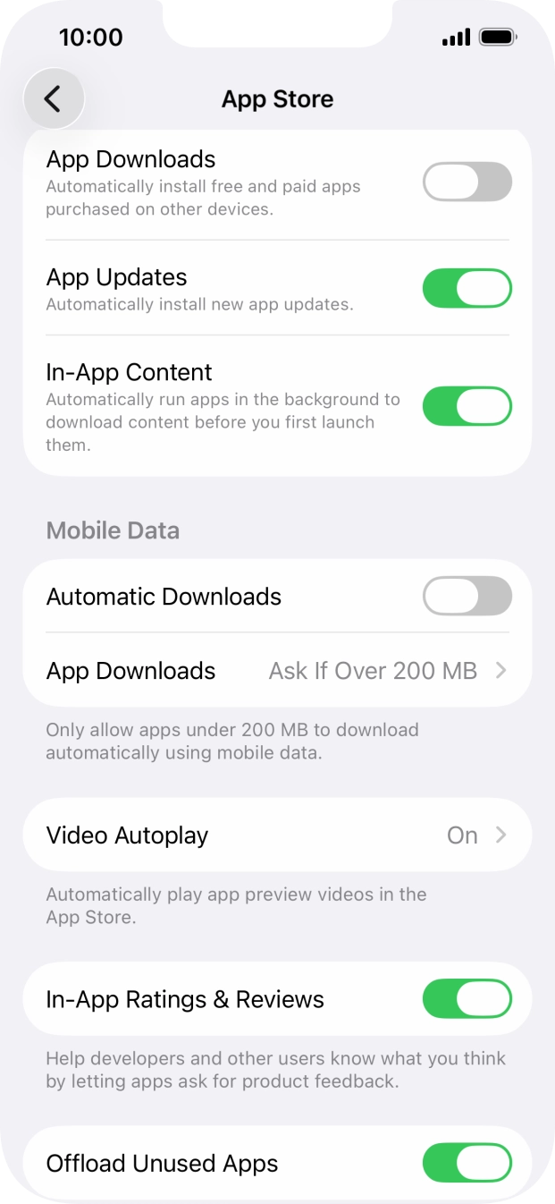 Press the indicator next to 'App Updates' to turn the function on or off. Press the indicator next to 'App Updates' to turn the function on or off.