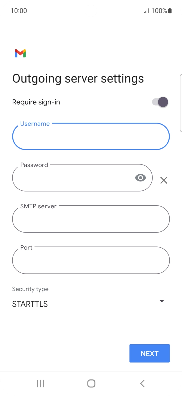 Press the field below 'Password' and key in the password of your email provider's outgoing server. Press the field below 'Password' and key in the password of your email provider's outgoing server.
