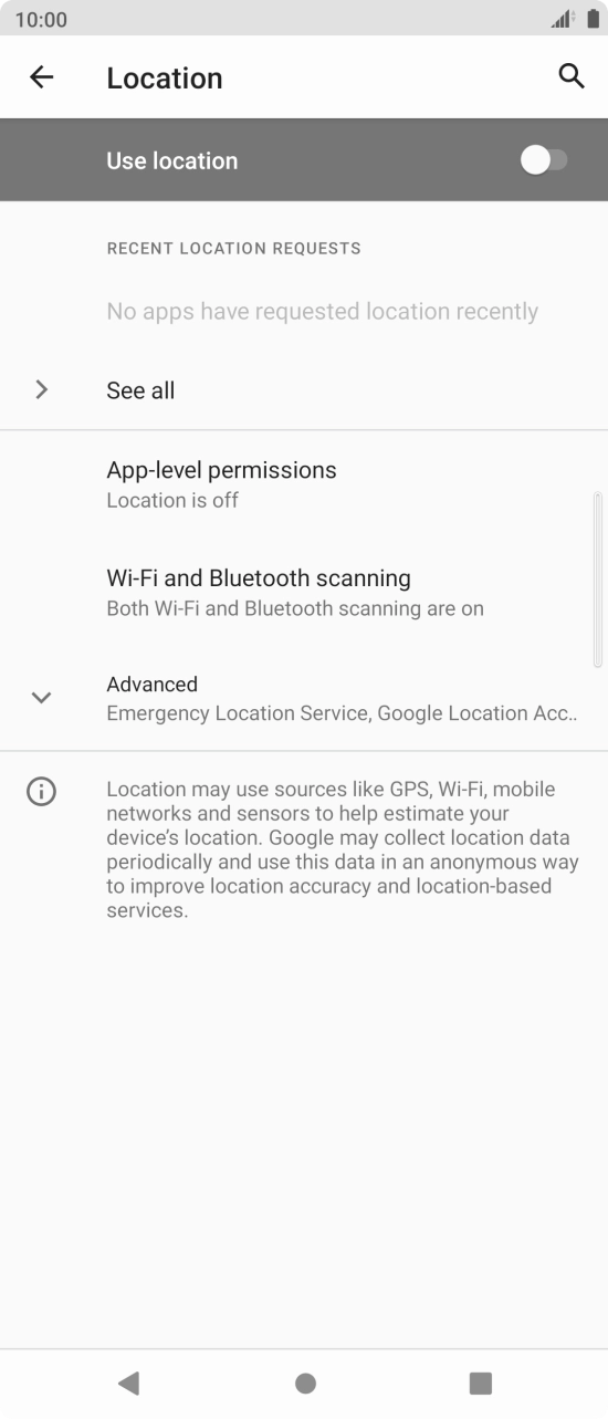 Press the indicator next to 'Use location' to turn the function on or off. Press the indicator next to 'Use location' to turn the function on or off.