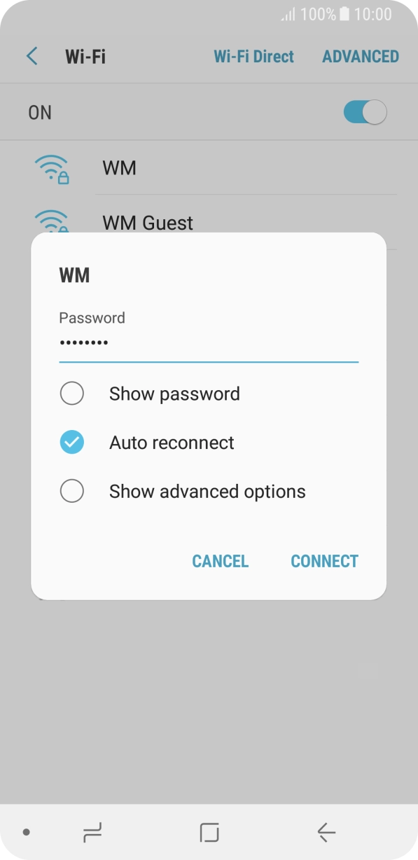 Key in the password for the WiFi network and press CONNECT.