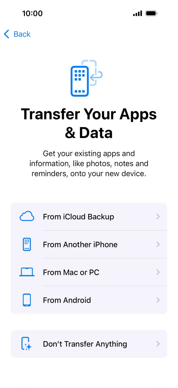 Press Don't Transfer Anything and follow the instructions on the screen to finish the activation. Press Don't Transfer Anything and follow the instructions on the screen to finish the activation.