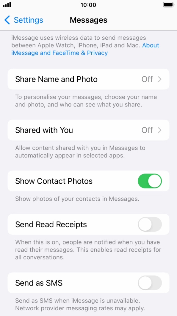 Press the indicator next to 'Send as SMS' to turn the function on or off.