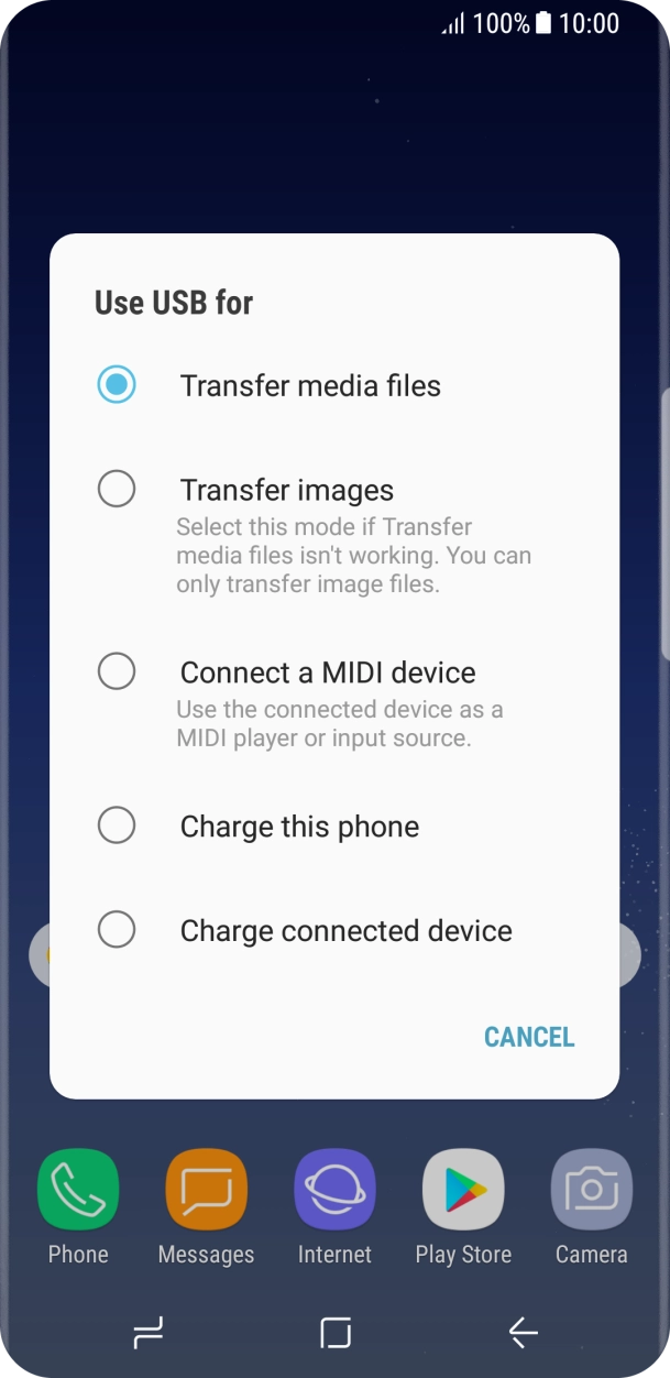 Press Transfer media files to turn on the function. Press Transfer media files to turn on the function.