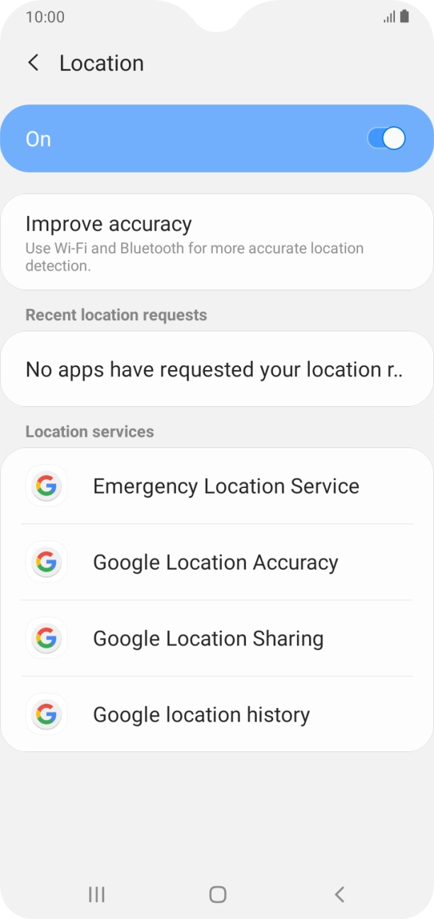 Press Google Location Accuracy. Press Google Location Accuracy.