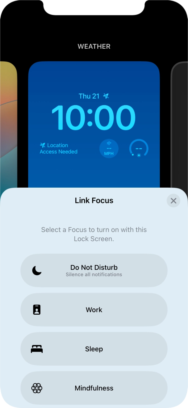Press the required focus mode.