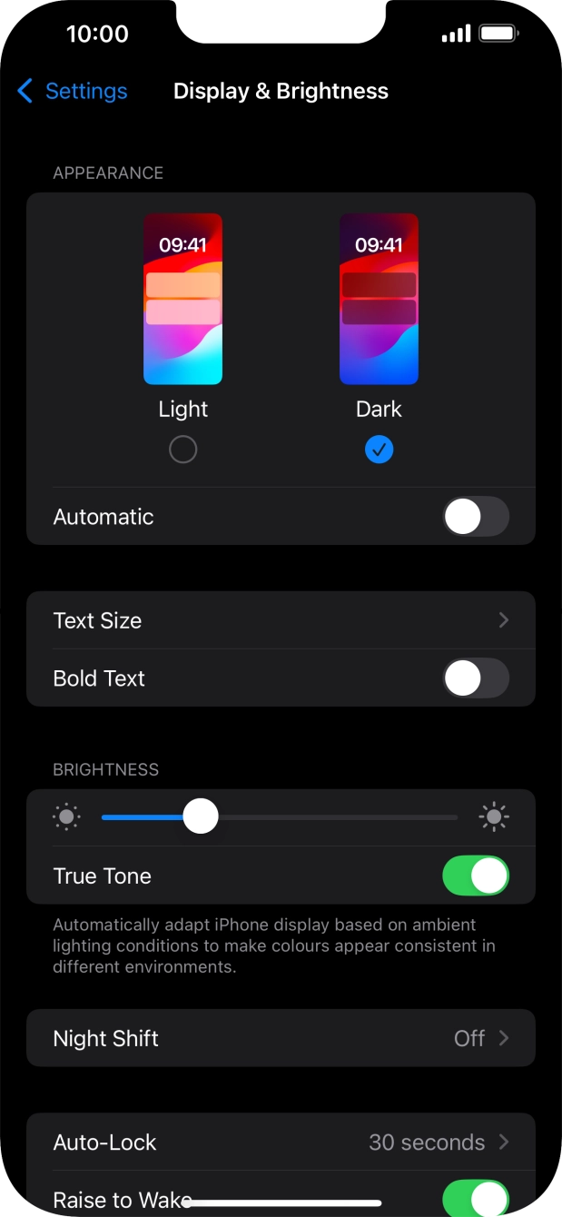 Press the indicator next to 'Automatic' to turn the function on or off. Press the indicator next to 'Automatic' to turn the function on or off.