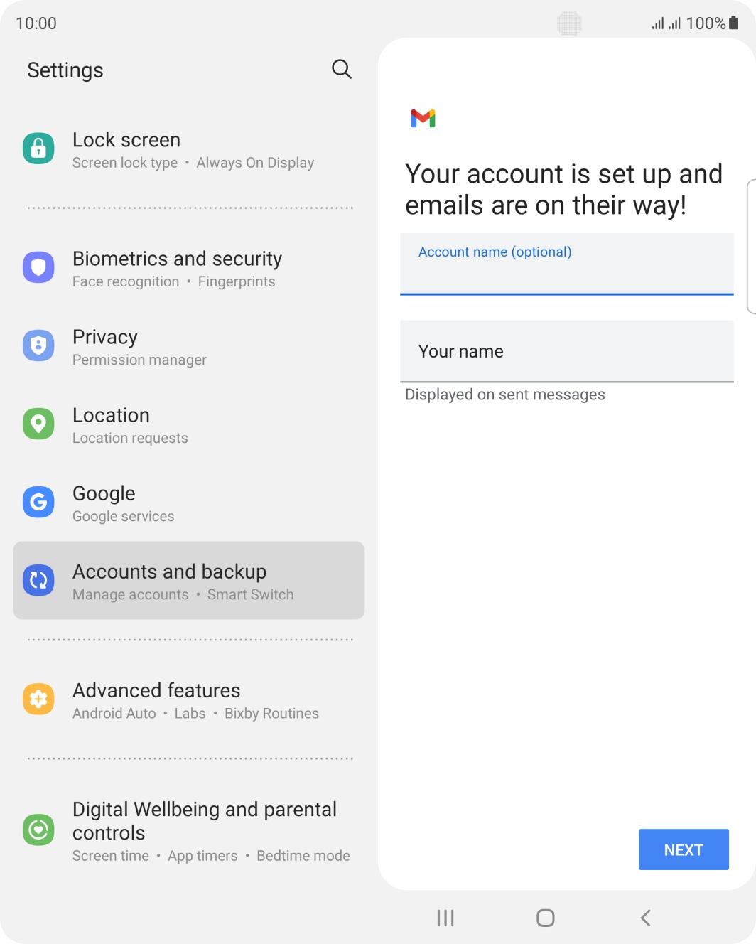 Press the field below 'Account name (optional)' and key in the required name.