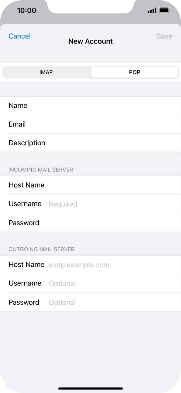 Press Username and key in the username for your email account.