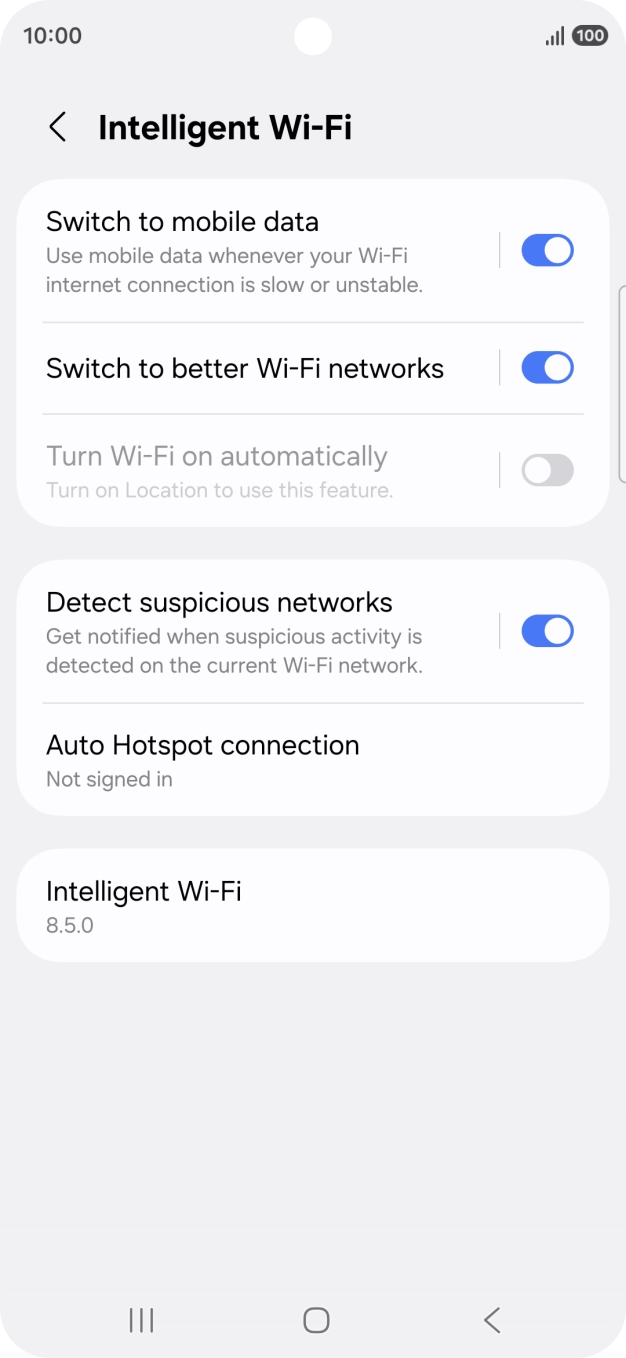Press the indicator next to 'Switch to mobile data' to turn the function on or off. Press the indicator next to 'Switch to mobile data' to turn the function on or off.