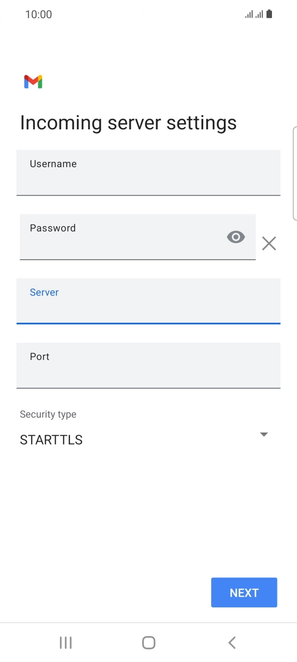 Press the field below 'Port' and key in 143. Press the field below 'Port' and key in 143.