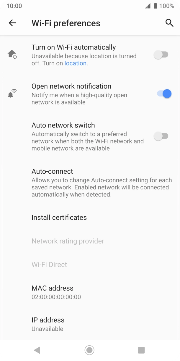 Press the indicator next to 'Auto network switch' to turn the function on or off. Press the indicator next to 'Auto network switch' to turn the function on or off.
