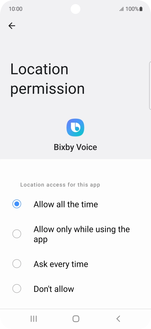 Press the required setting.