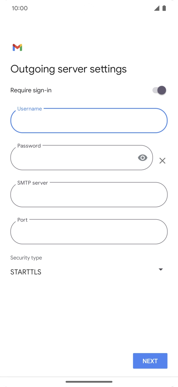 Press the field below 'Password' and key in the password of your email provider's outgoing server. Press the field below 'Password' and key in the password of your email provider's outgoing server.