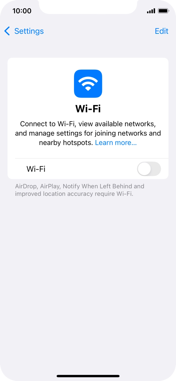 Press the indicator next to 'Wi-Fi' to turn on the function. Press the indicator next to 'Wi-Fi' to turn on the function.