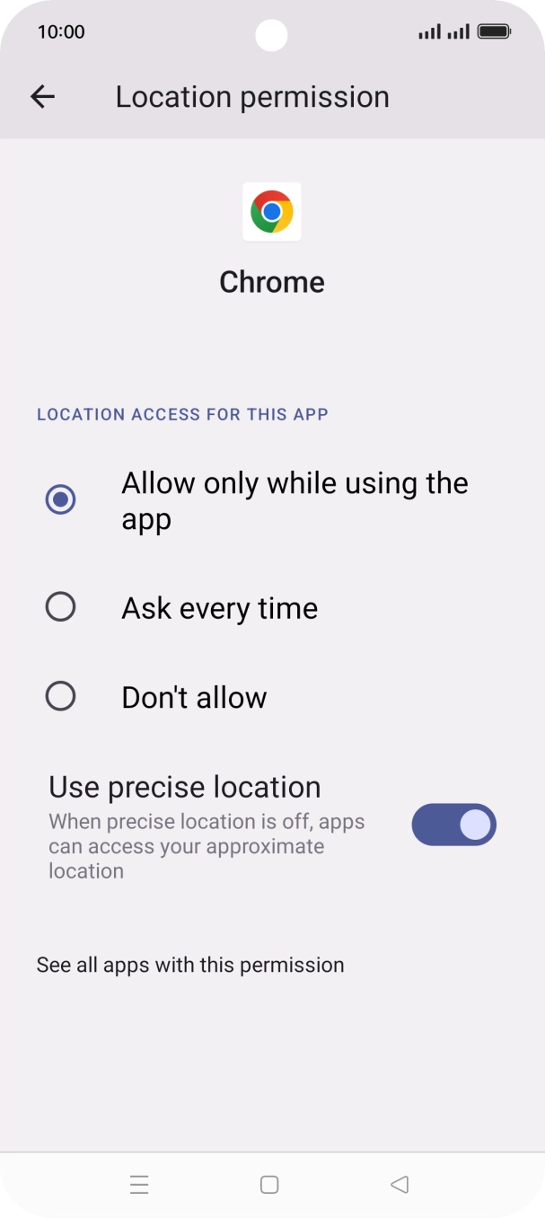 Press the required setting.