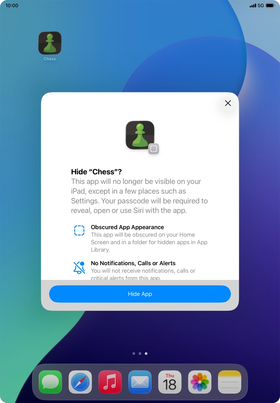 Press Hide App.