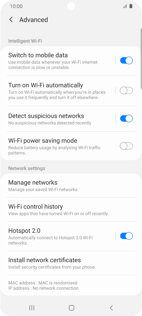 Press the indicator next to 'Switch to mobile data' to turn the function on or off. Press the indicator next to 'Switch to mobile data' to turn the function on or off.