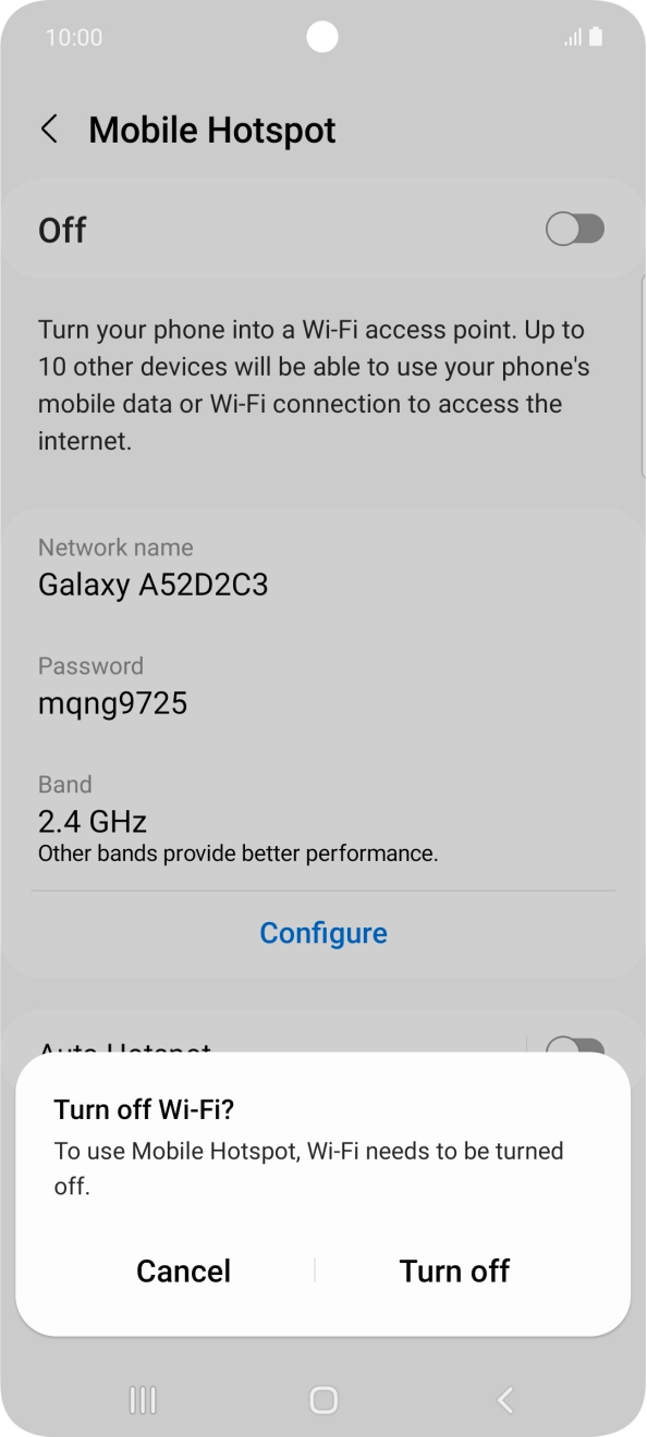 If WiFi is turned on, press Turn off. If WiFi is turned on, press Turn off.