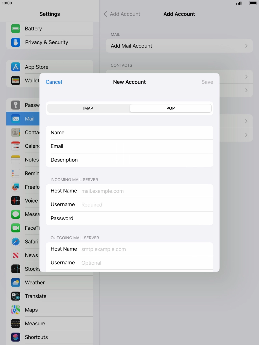 Press Host Name and key in the name of your email provider's incoming server.