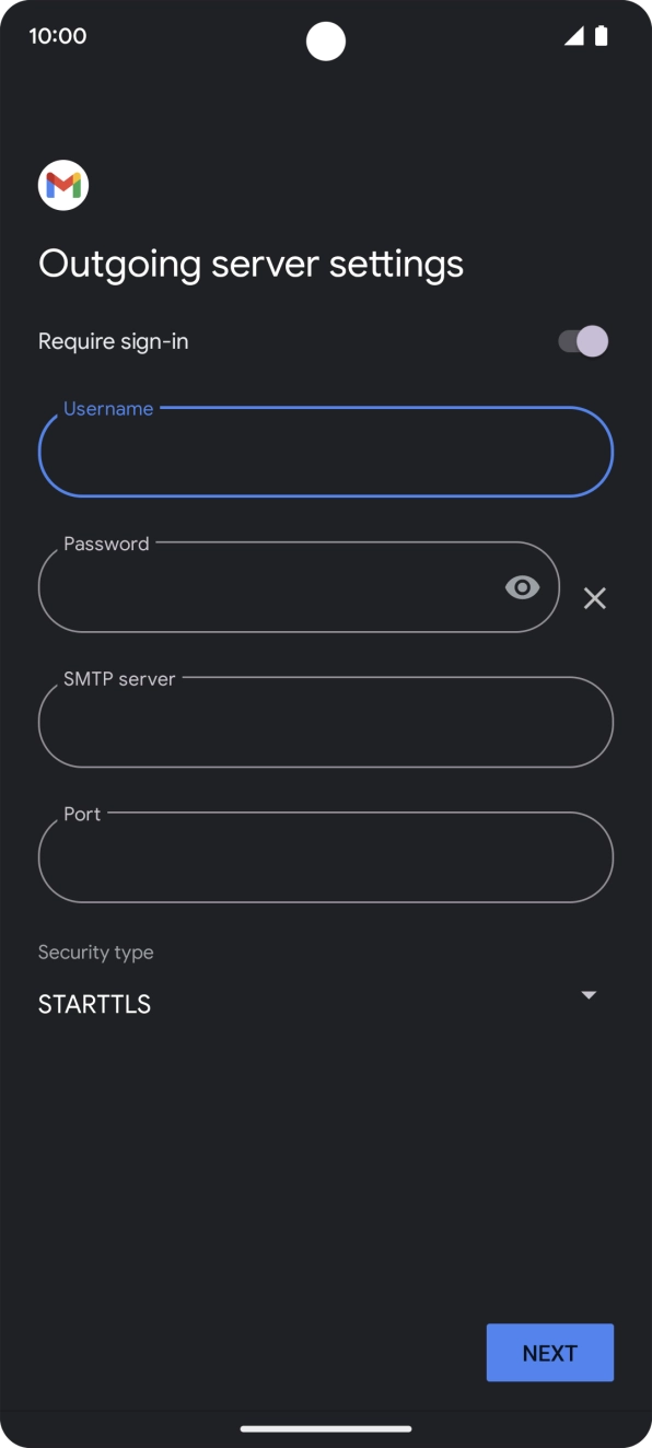 Press the field below 'Password' and key in the password of your email provider's outgoing server. Press the field below 'Password' and key in the password of your email provider's outgoing server.