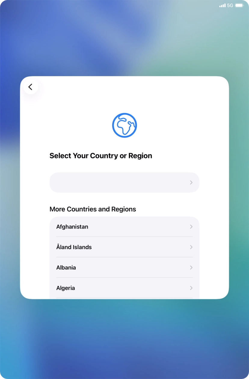 Press the required country or area. Press the required country or area.