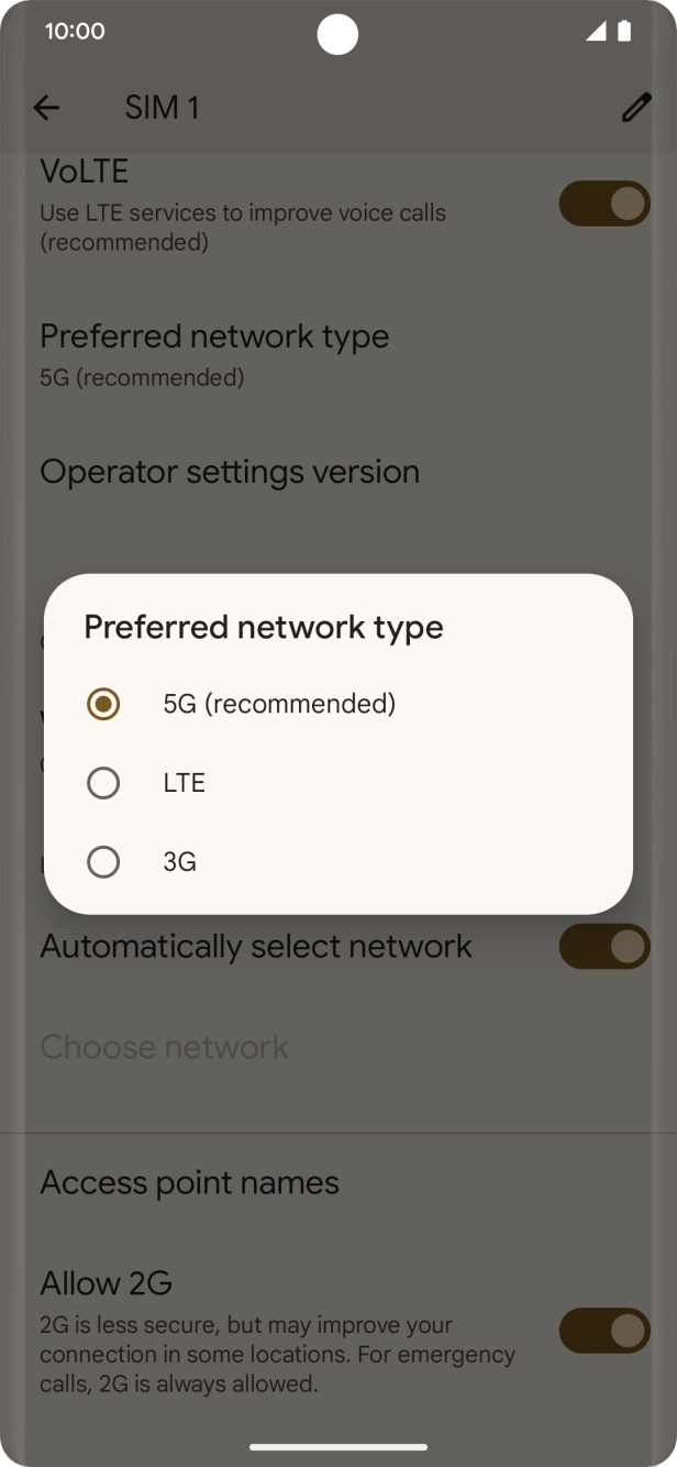 Press the required network mode. Press the required network mode.