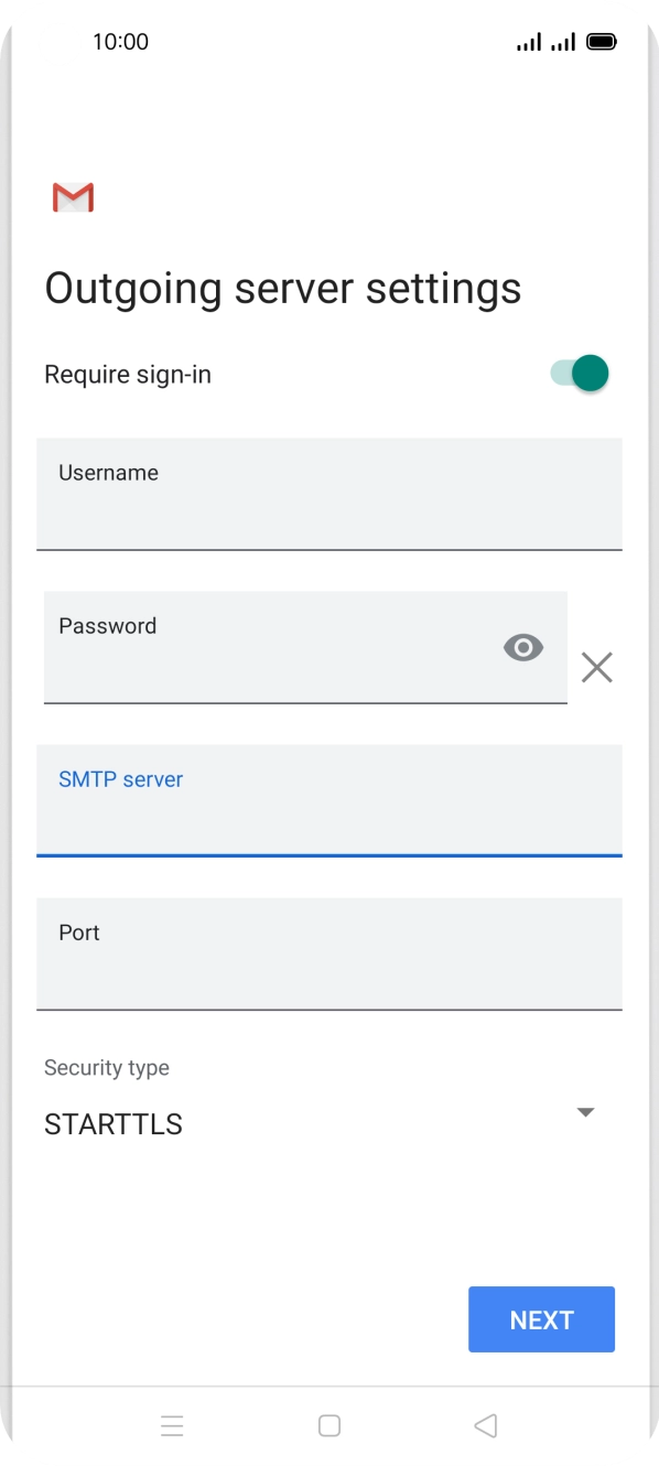 Press the field below 'Port' and key in 25. Press the field below 'Port' and key in 25.