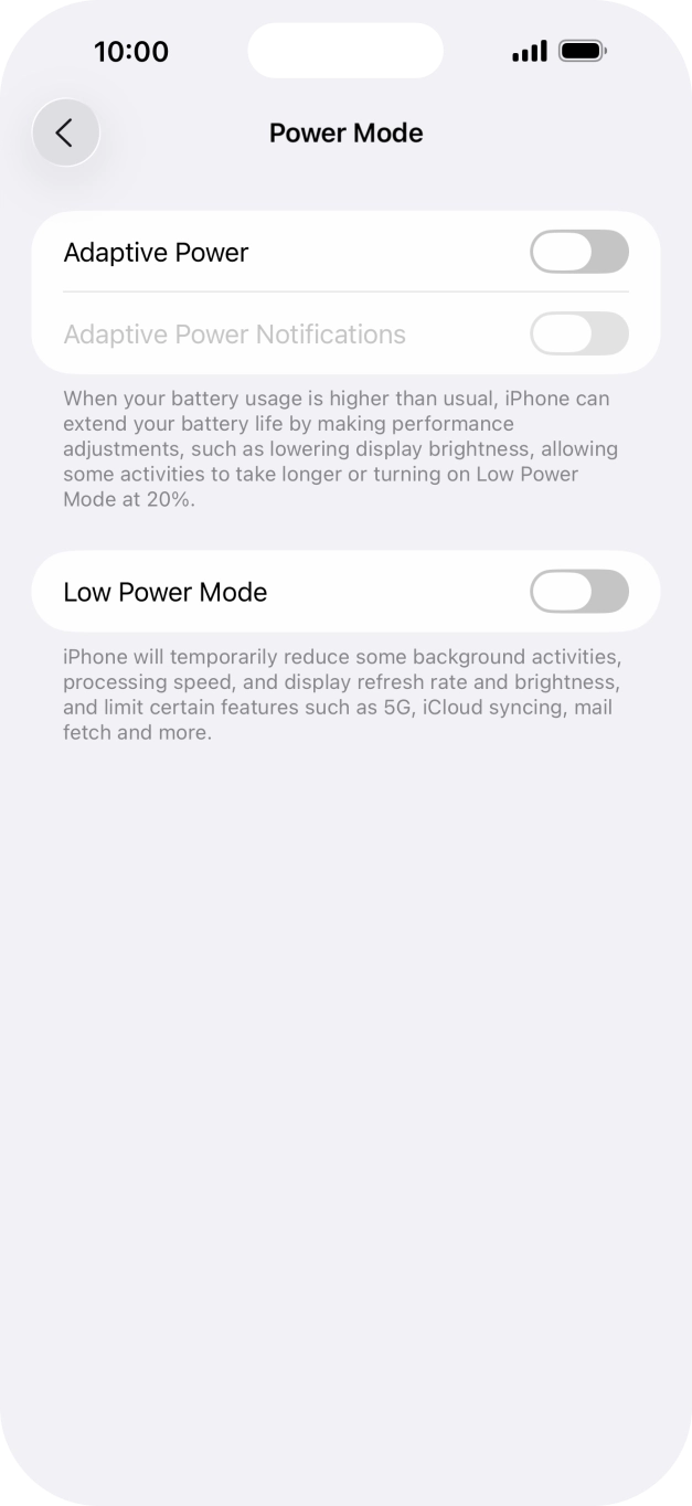 Press the indicator next to 'Adaptive Power' to turn on the function.