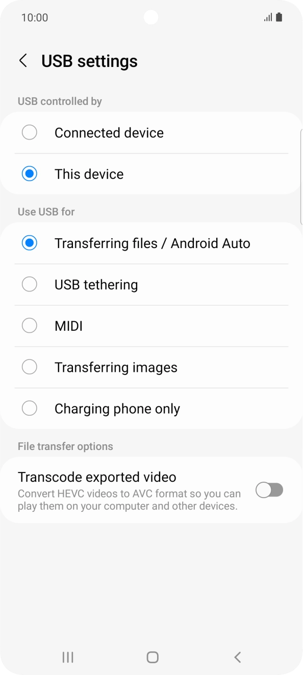 Press Transferring files / Android Auto. Press Transferring files / Android Auto.