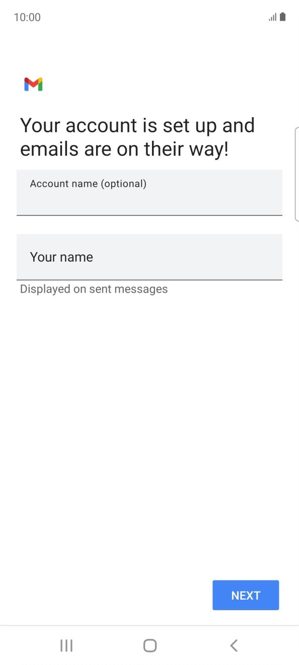 Press the field below 'Account name (optional)' and key in the required name. Press the field below 'Account name (optional)' and key in the required name.
