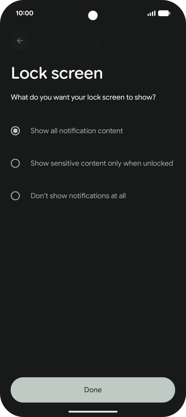 Press the required setting. Press the required setting.