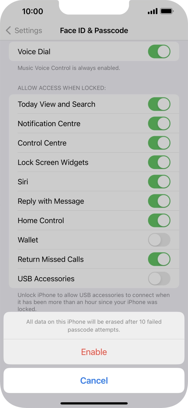 If you turn on the function, press Enable.