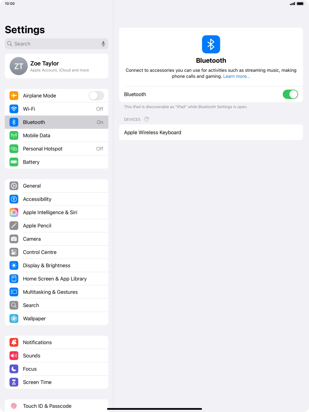 Press the required Bluetooth device and follow the instructions on the screen to pair the device with your tablet.