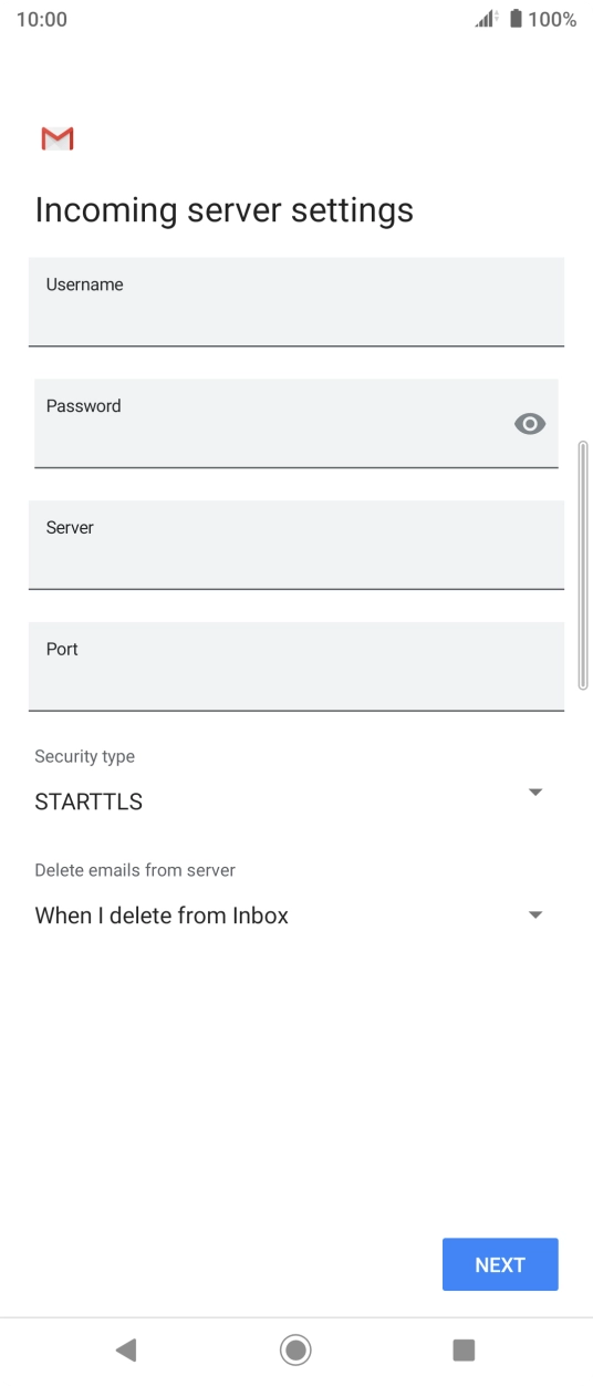 Press the field below 'Username' and key in the username for your email account.